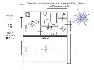 1-комн.кв., 33 м², этаж 1