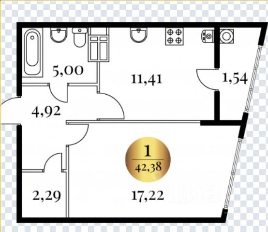1-комн., 42 м², 19/25 этаж