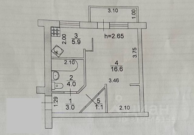 1-комн., 33,7 м², 5/5 этаж