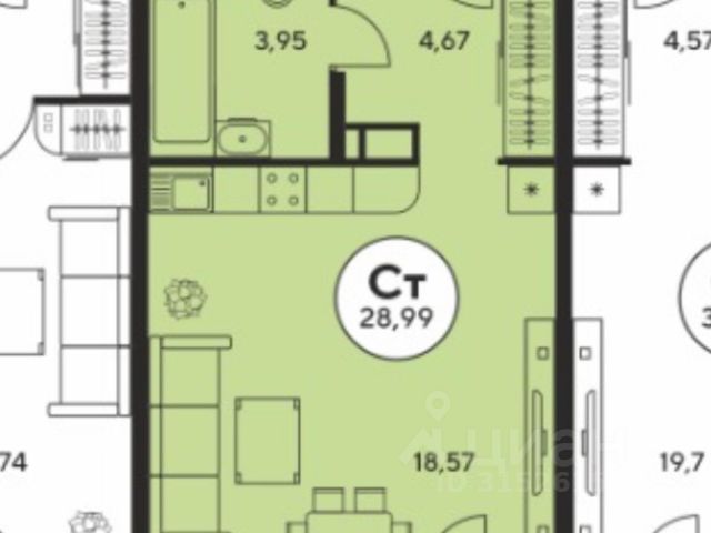 Студия, 29 м², 23/25 этаж