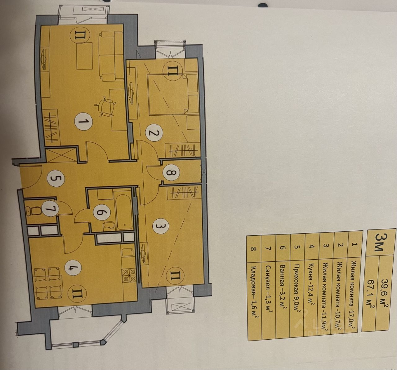 Продажа трехкомнатной квартиры 67м² ул. Рождественская, 2, Московская  область, Красногорск городской округ, Сабурово деревня, м. Пятницкое шоссе  - база ЦИАН, объявление 297491161