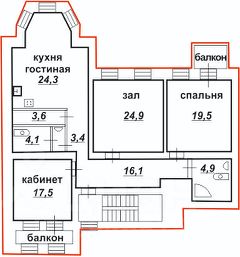 3-комн.кв., 122 м², этаж 3