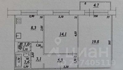 2-комн.кв., 54 м², этаж 1