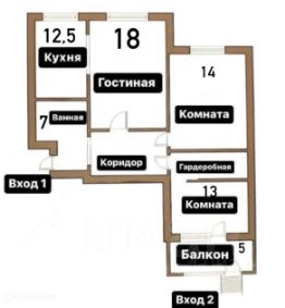 3-комн.кв., 74 м², этаж 1