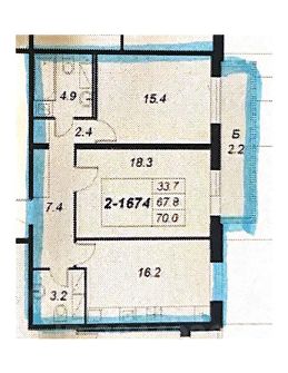 2-комн.кв., 68 м², этаж 7