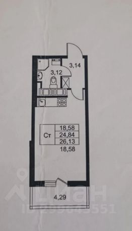 студия, 25 м², этаж 8