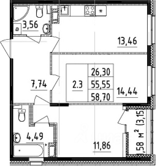 Продается2-комн.квартира,49,7м²