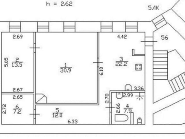 2-комн., 93,7 м², 4/4 этаж