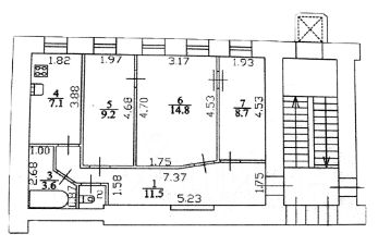 3-комн.кв., 56 м², этаж 3