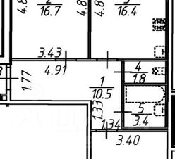 2-комн.кв., 65 м², этаж 4