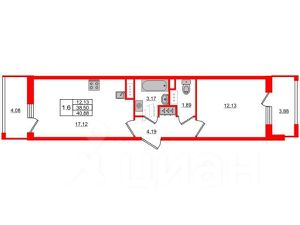 1-комн.кв., 39 м², этаж 6