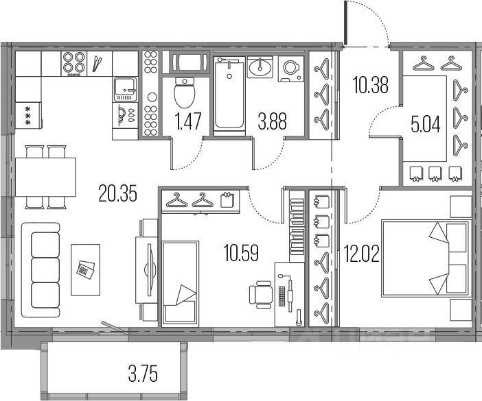 Продается2-комн.квартира,63,73м²