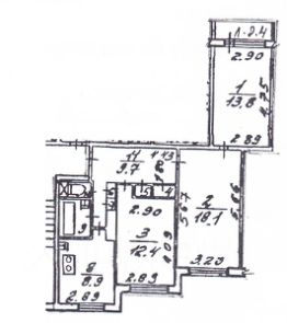 3-комн.кв., 68 м², этаж 5