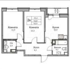 2-комн.кв., 54 м², этаж 7