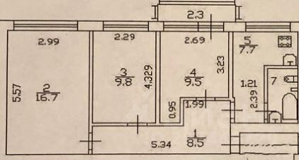 3-комн.кв., 55 м², этаж 3