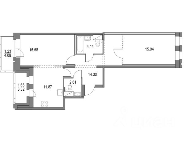 2-комн., 67,4 м², 3/15 этаж