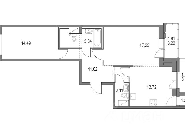 2-комн., 67,8 м², 2/12 этаж
