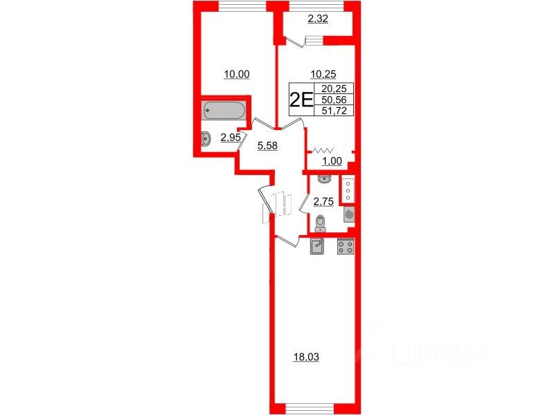 Продается2-комн.квартира,51,72м²