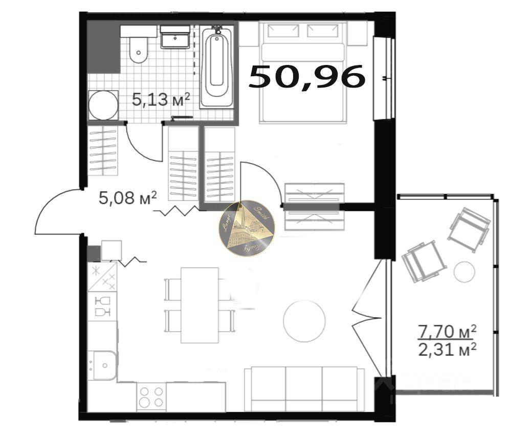 Продается1-комн.квартира,50,96м²