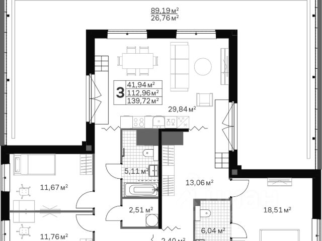 3-комн., 140 м², 10/10 этаж