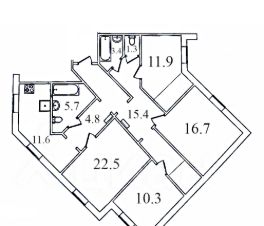 4-комн.кв., 104 м², этаж 1