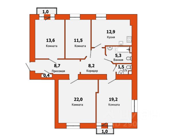 4-комн., 103,3 м², 3/6 этаж