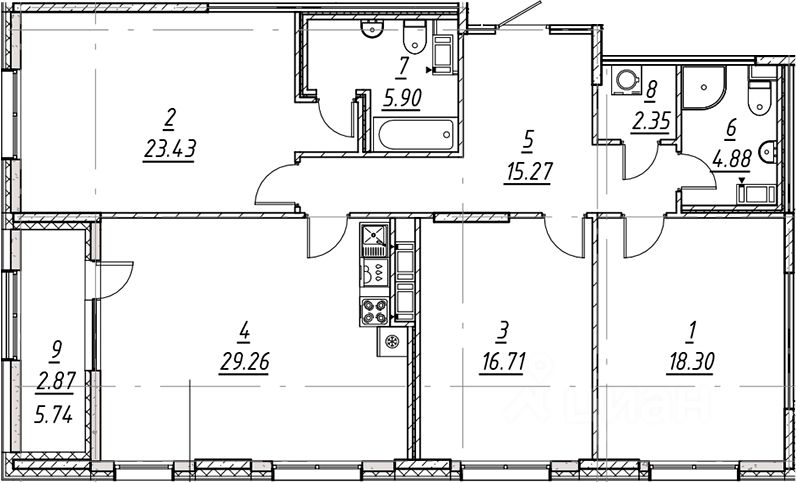 Продается3-комн.квартира,119м²