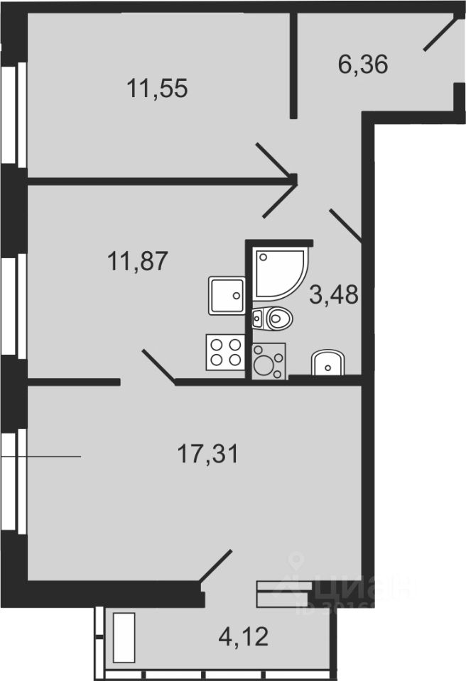 Продается2-комн.квартира,50,57м²