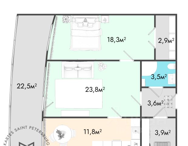 2-комн., 74,5 м², 7/10 этаж