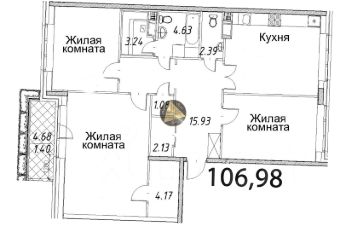 3-комн.кв., 107 м², этаж 12