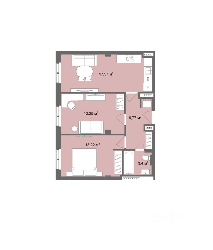 Продается2-комн.апартаменты,54,3м²