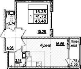 1-комн.кв., 43 м², этаж 8