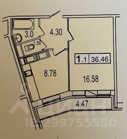 1-комн.кв., 34 м², этаж 13