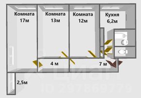 3-комн.кв., 63 м², этаж 5