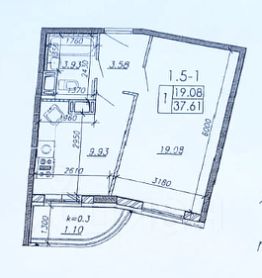 1-комн.кв., 38 м², этаж 4