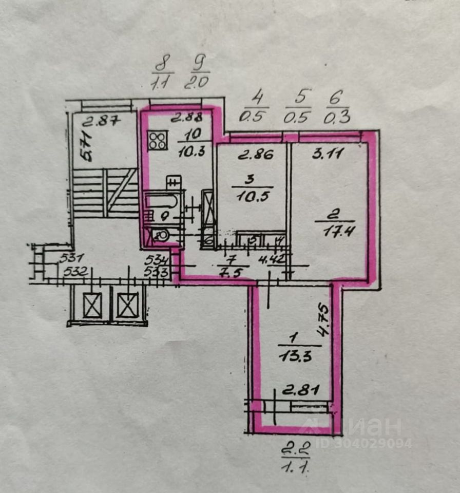 Продажа трехкомнатной квартиры 63,4м² просп. Стачек, 105к2В,  Санкт-Петербург, м. Ленинский проспект - база ЦИАН, объявление 304029094