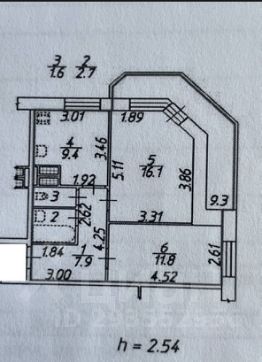 2-комн.кв., 53 м², этаж 11