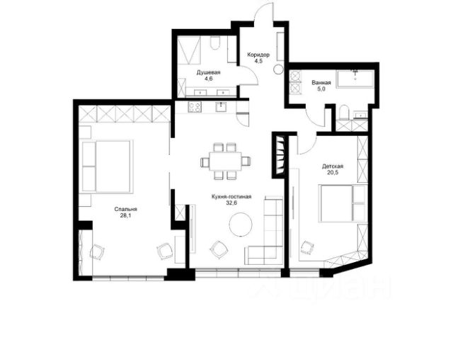 2-комн. апарт., 95,3 м², 3/8 этаж