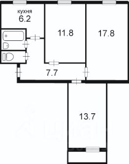 3-комн.кв., 60 м², этаж 6