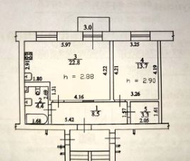 2-комн.кв., 54 м², этаж 5