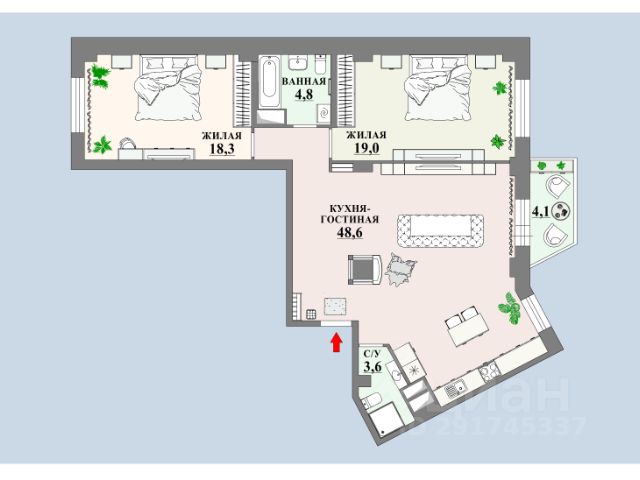 3-комн., 96 м², 15/25 этаж