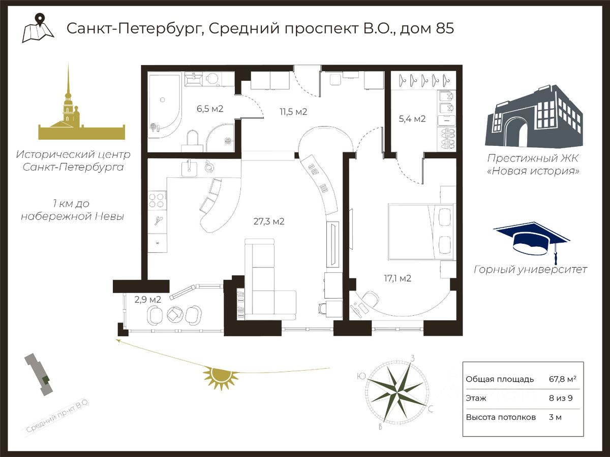 Купить 1-комнатную квартиру вторичка на проспекте Средний Васильевского  острова в Санкт-Петербурге, продажа 1-комнатных квартир на вторичном рынке.  Найдено 4 объявления.