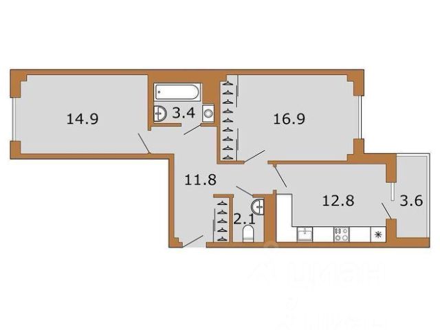 2-комн., 61,9 м², 11/17 этаж