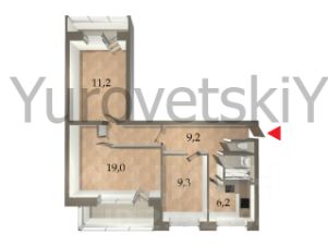 3-комн.кв., 58 м², этаж 1