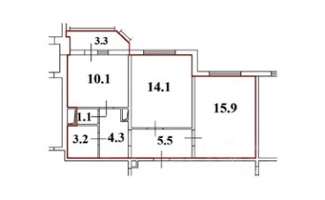 2-комн.кв., 54 м², этаж 10