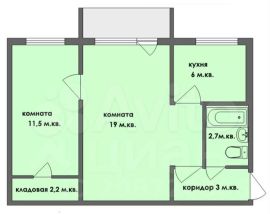 2-комн.кв., 43 м², этаж 3