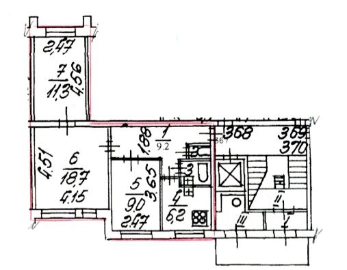 3-комн., 57,5 м², 1/9 этаж