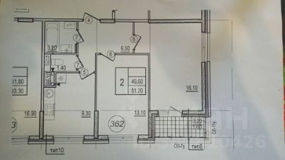 2-комн.кв., 51 м², этаж 1