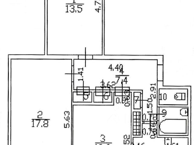 3-комн., 63,6 м², 8/9 этаж
