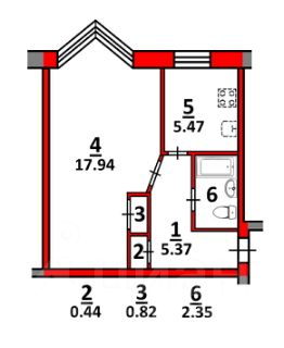 1-комн.кв., 32 м², этаж 5